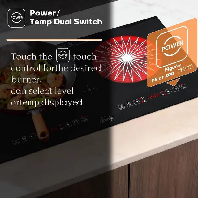 Alt view image 3 of 7 - Hobsir 2 Burner Electric Cooktop 110V with Plug, 2000W Independent Power | 24 Inch Countertop & Built-in Electric Stove, LED Touch Control, Menu Function, Safety Lock