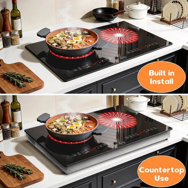 Alt view image 4 of 7 - Hobsir 2 Burner Electric Cooktop 110V with Plug, 2000W Independent Power | 24 Inch Countertop & Built-in Electric Stove, LED Touch Control, Menu Function, Safety Lock
