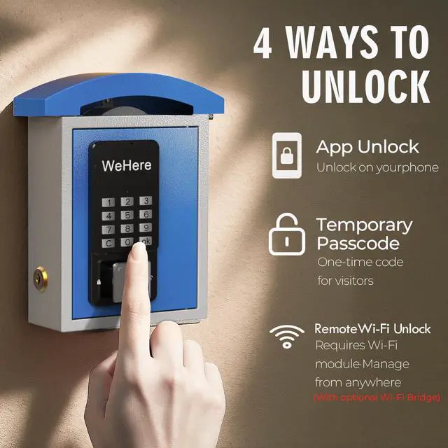 Alt view image 2 of 6 - WeHere Key Lock Box Wall Mount with Key Drop Slot, Smart Digital Lockbox, OTP/APP Bluetooth/Wi-Fi/Fixed Code/Key Unlock, Key Safe Security Storage for House Outside, Realty Business, Apartment, Store