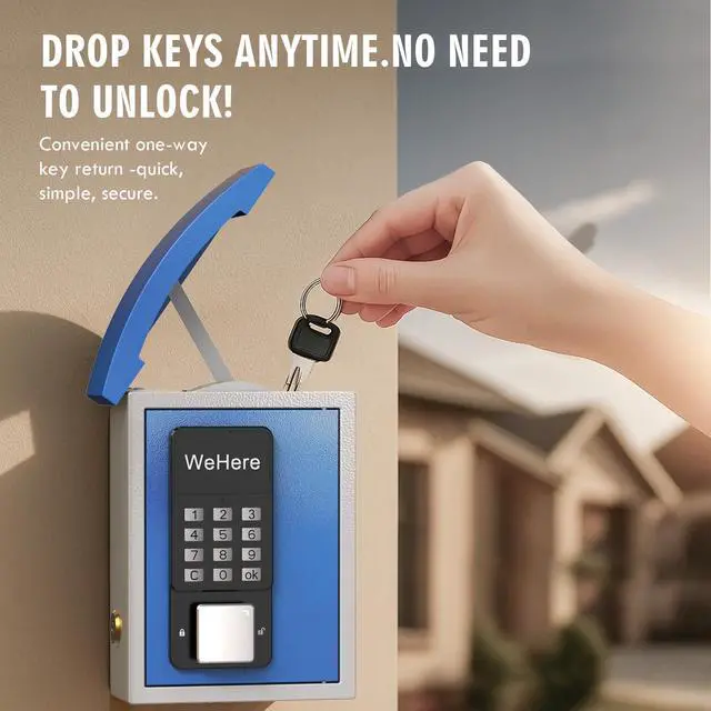 Alt view image 3 of 6 - WeHere Key Lock Box Wall Mount with Key Drop Slot, Smart Digital Lockbox, OTP/APP Bluetooth/Wi-Fi/Fixed Code/Key Unlock, Key Safe Security Storage for House Outside, Realty Business, Apartment, Store
