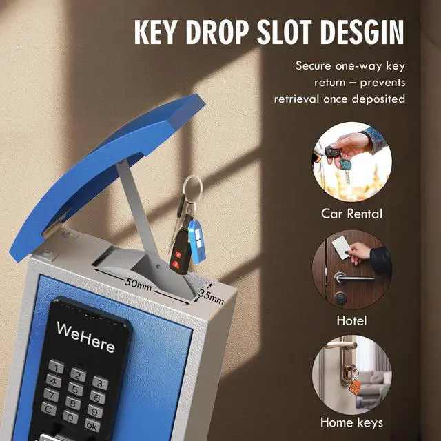Alt view image 4 of 6 - WeHere Key Lock Box Wall Mount with Key Drop Slot, Smart Digital Lockbox, OTP/APP Bluetooth/Wi-Fi/Fixed Code/Key Unlock, Key Safe Security Storage for House Outside, Realty Business, Apartment, Store