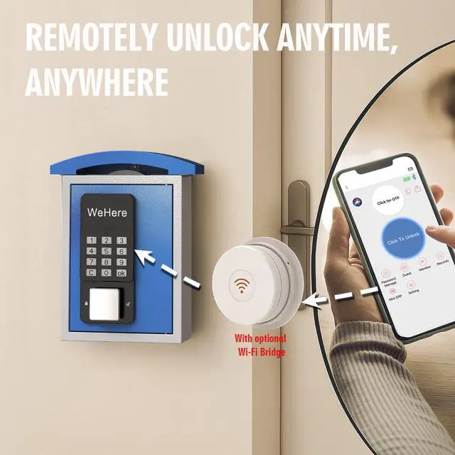 Alt view image 6 of 6 - WeHere Key Lock Box Wall Mount with Key Drop Slot, Smart Digital Lockbox, OTP/APP Bluetooth/Wi-Fi/Fixed Code/Key Unlock, Key Safe Security Storage for House Outside, Realty Business, Apartment, Store