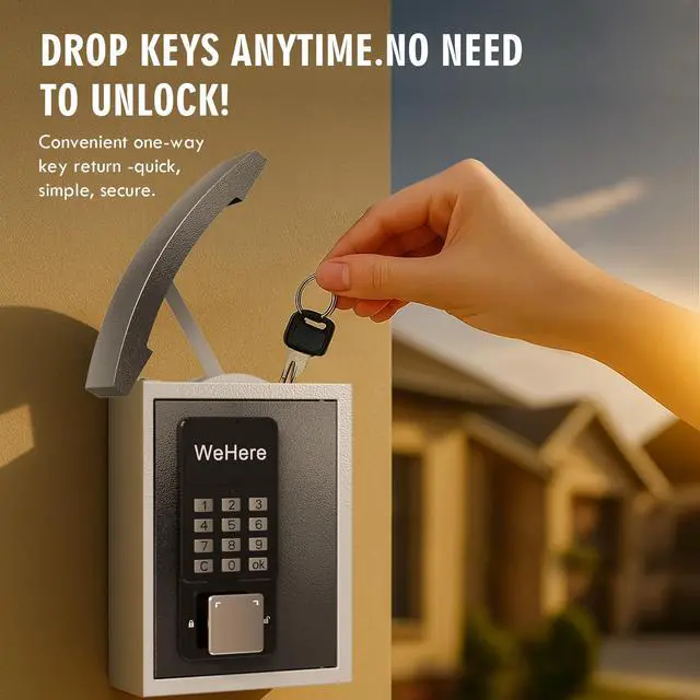 Alt view image 3 of 6 - Key Lock Box with Drop Slot, Porch Key Box Wall Mount, Smart Key LockBox for House Outside, Realtors, Apartment, Store, Multiple Unlocking Ways