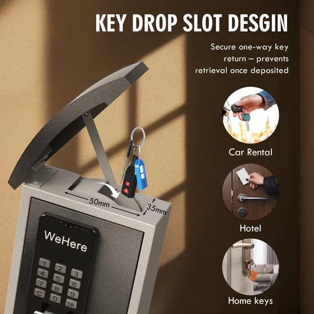 Alt view image 4 of 6 - Key Lock Box with Drop Slot, Porch Key Box Wall Mount, Smart Key LockBox for House Outside, Realtors, Apartment, Store, Multiple Unlocking Ways