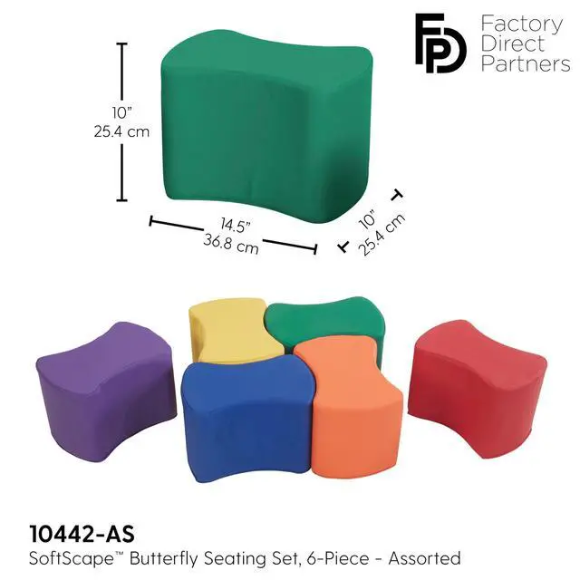 Alt view image 2 of 7 - 10442-AS SoftScape 10" Butterfly Stool Modular Seating Set for Toddlers and Kids, Soft Lightweight Foam (6-Piece Set) - Assorted