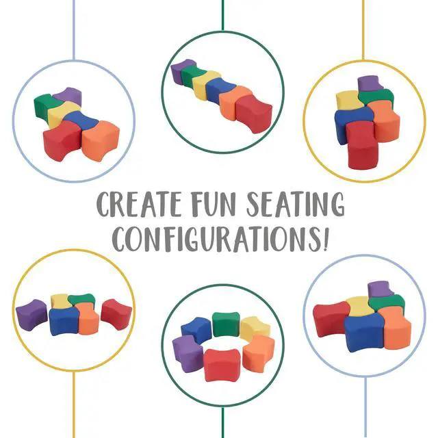 Alt view image 5 of 7 - 10442-AS SoftScape 10" Butterfly Stool Modular Seating Set for Toddlers and Kids, Soft Lightweight Foam (6-Piece Set) - Assorted
