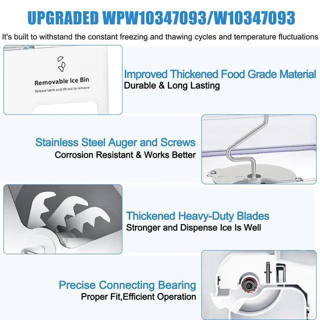 Alt view image 2 of 7 - Upgraded W10347093 W10347100 Removable Ice Bin Compatible with Maytag KitchenAid Whirlpool Ice Maker Replacement WPW10347093 Whirlpool Ice Bucket WRF736SDAM14 WRF736SDAM13 Ice Tray Parts Ice Container