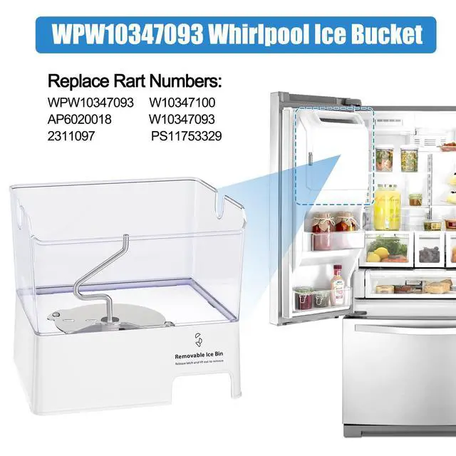 Alt view image 3 of 7 - Upgraded W10347093 W10347100 Removable Ice Bin Compatible with Maytag KitchenAid Whirlpool Ice Maker Replacement WPW10347093 Whirlpool Ice Bucket WRF736SDAM14 WRF736SDAM13 Ice Tray Parts Ice Container