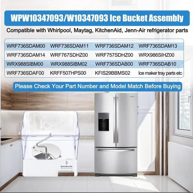 Alt view image 5 of 7 - Upgraded W10347093 W10347100 Removable Ice Bin Compatible with Maytag KitchenAid Whirlpool Ice Maker Replacement WPW10347093 Whirlpool Ice Bucket WRF736SDAM14 WRF736SDAM13 Ice Tray Parts Ice Container