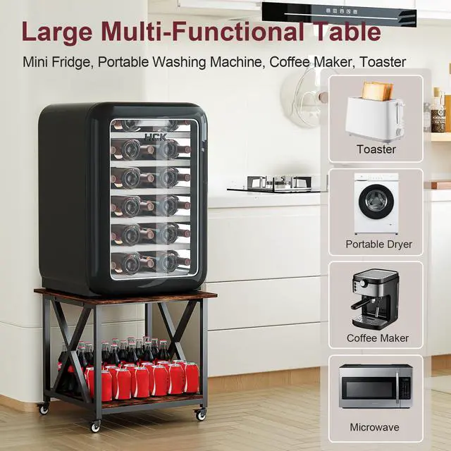 Alt view image 5 of 7 - 2-Tier Large Printer Stand with Storage Shelf, 23.6 x 23.6 Inches Printer Table, 2-Tier Rolling Cart with Industrial Wheels for Home Office (Rustic Brown)