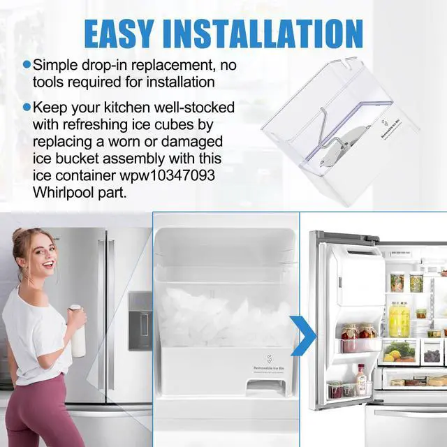 Alt view image 6 of 7 - Upgraded W10347093 W10347100 Removable Ice Bin Compatible with Maytag KitchenAid Whirlpool Ice Maker Replacement WPW10347093 Whirlpool Ice Bucket WRF736SDAM14 WRF736SDAM13 Ice Tray Parts Ice Container