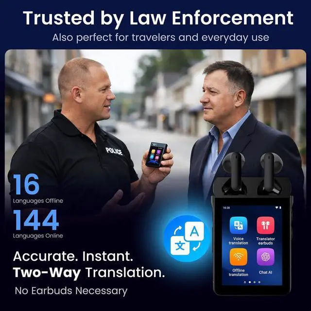 Alt view image 6 of 7 - V2 AI Translator Device with Earbuds | Real-Time Two-Way Voice & Camera Translation | 144 Languages | Built-in ChatGPT | No Subscription | Travel, Business, Education