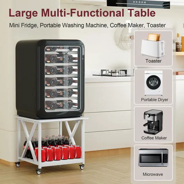 Alt view image 5 of 7 - 2 Tier White Printer Stand, 23.6 x 23.6 Inches Large Printer Table with Storage Shelf, Rolling Printer Cart with Wheels, Mobile Table for Home Office (White)