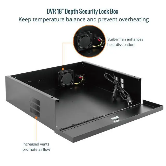 Alt view image 3 of 5 - DVR Lock Box with Fan, Heavy Duty Electronics Security Box for NVR, POE Switch, Document, Metal Security Storage in Stores, Office, Home(18×18×5in)