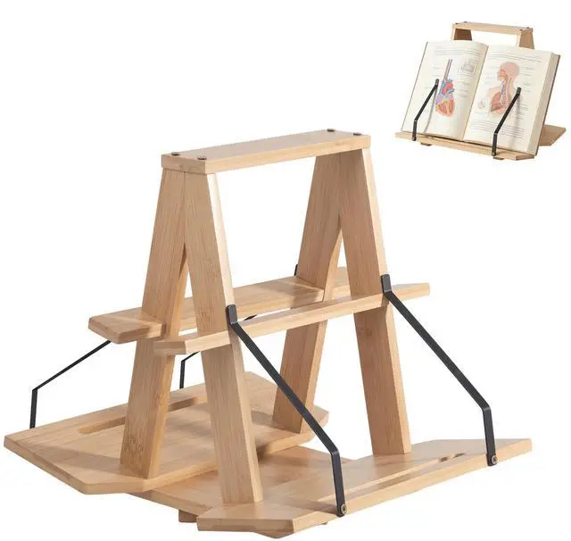 Main image of Bamboo Medical Coding Book Stands, Two-Sided 360 Rotating Books Holder | Bamboo Desk Bookshelf, Medical Coding, Nursing, Bible, Textbook, Tablet, Laptop, Dorm, Home Office