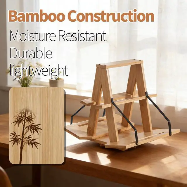 Alt view image 4 of 7 - Bamboo Medical Coding Book Stands, Two-Sided 360 Rotating Books Holder | Bamboo Desk Bookshelf, Medical Coding, Nursing, Bible, Textbook, Tablet, Laptop, Dorm, Home Office