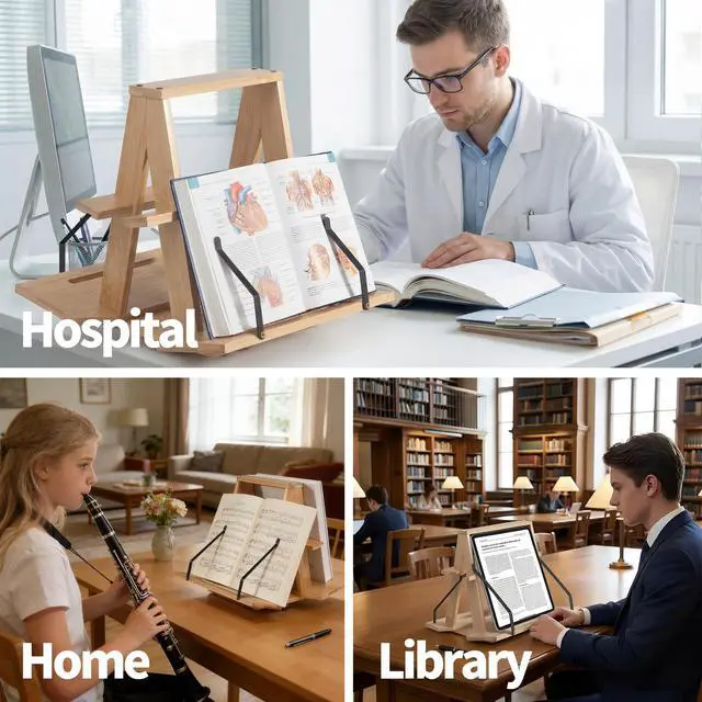 Alt view image 6 of 7 - Bamboo Medical Coding Book Stands, Two-Sided 360 Rotating Books Holder | Bamboo Desk Bookshelf, Medical Coding, Nursing, Bible, Textbook, Tablet, Laptop, Dorm, Home Office