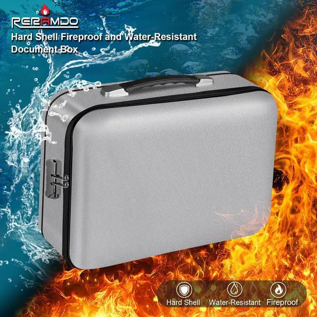Alt view image 2 of 7 - Fireproof Document Box, 15" x 11" x 5", Silver | Hard Shell Document Organizer, with Lock, Fireproof & Water-Resistant, Portable Documents Safe Box, fits Home and Office