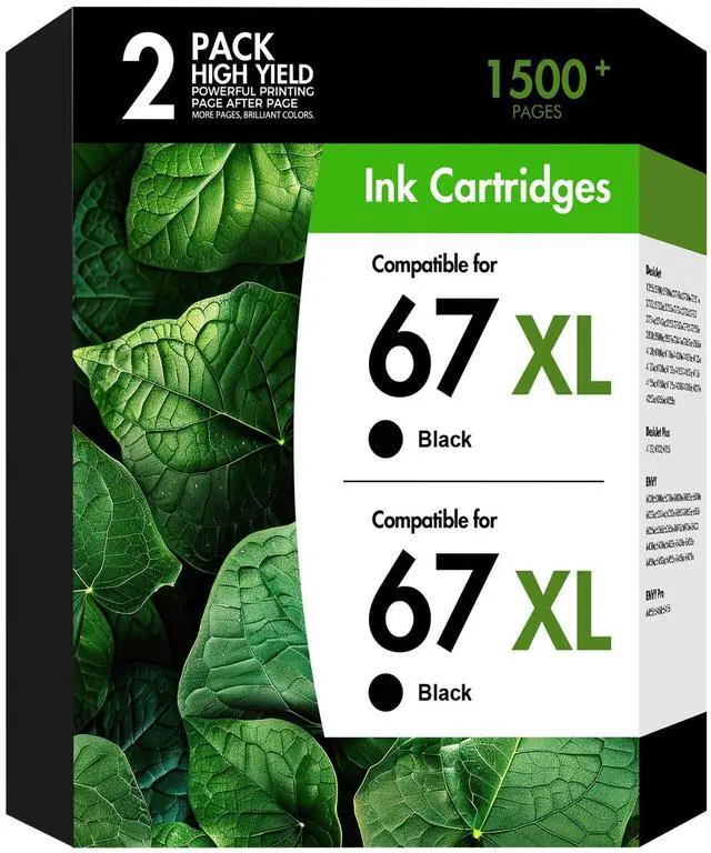 Main image of 67XL 67 Black Ink Cartridges Compatible for HP Deskjet 2855e 2755e 2-Pack | Compatible for HP67XL 6000 Printer for HP DeskJet 6055e 2700 4155e 4255e 4100 2700e 2734e 2800 Envy 6055e 6455e 6400 Series