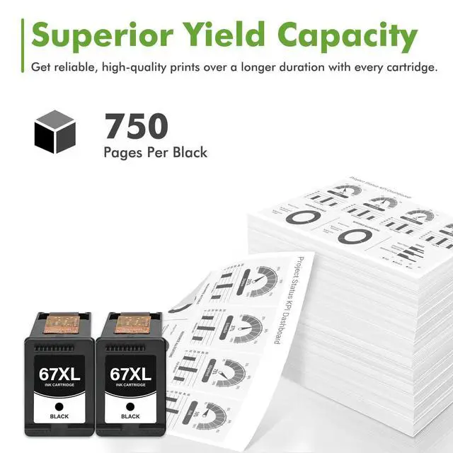 Alt view image 3 of 7 - 67XL 67 Black Ink Cartridges Compatible for HP Deskjet 2855e 2755e 2-Pack | Compatible for HP67XL 6000 Printer for HP DeskJet 6055e 2700 4155e 4255e 4100 2700e 2734e 2800 Envy 6055e 6455e 6400 Series