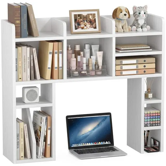 Main image of White Desk Hutch Dorm with Shelves and File Organizer - 37" Wood Desktop Hutch for College Room, Desktop Bookshelf for Computer Desk, Space Saving Bookshelf