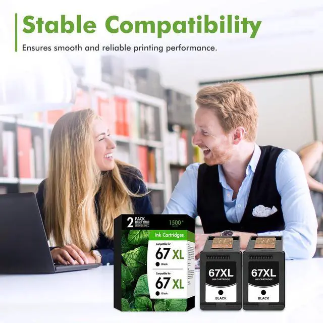 Alt view image 4 of 7 - 67XL 67 Black Ink Cartridges Compatible for HP Deskjet 2855e 2755e 2-Pack | Compatible for HP67XL 6000 Printer for HP DeskJet 6055e 2700 4155e 4255e 4100 2700e 2734e 2800 Envy 6055e 6455e 6400 Series