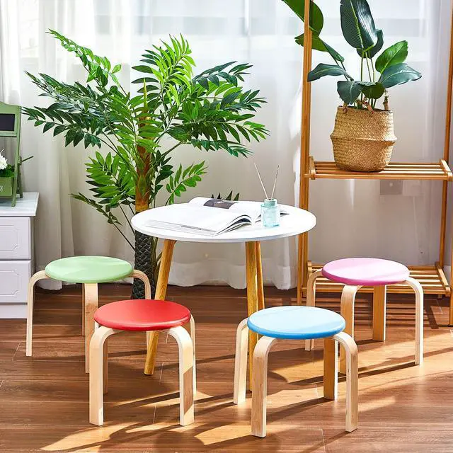 Alt view image 7 of 7 - 12 Inch Wood Stackable Classroom Stools Bentwood Stacking Chairs for Kids Colorful Round Nesting Stools Pack of 6 for Toddlers Adult Playroom Daycare Home Office