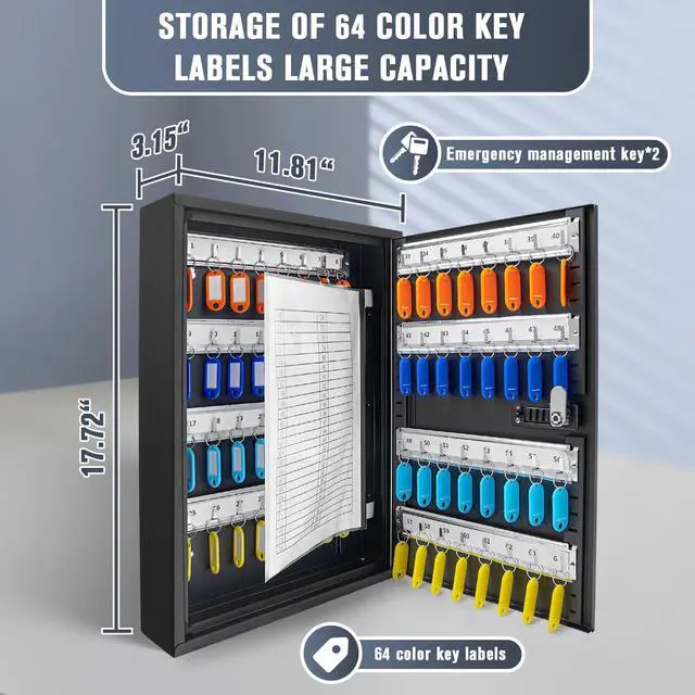 Alt view image 2 of 7 - Key Cabinets, Key Organizer Box(64 Keys),Key Cabinet Wall Mount, Key Lock Box Wall Mount for Hotels Offices Property Management Apartment Complexes Car Lots Car Dealerships and Repair Shops