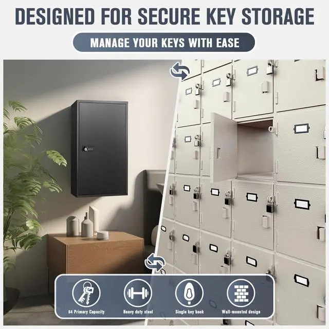 Alt view image 6 of 7 - Key Cabinets, Key Organizer Box(64 Keys),Key Cabinet Wall Mount, Key Lock Box Wall Mount for Hotels Offices Property Management Apartment Complexes Car Lots Car Dealerships and Repair Shops