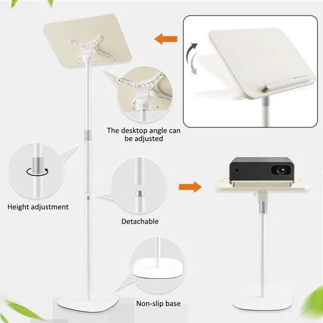 Alt view image 3 of 7 - 2 in 1 Dual-use Floor & Desktop Book Stand White, 19.6-54 Inch Height Adjustable, for Bible Stand Music Holder Podium Recipe Cookbook, Foldable Book Holder for Reading with Page Clips