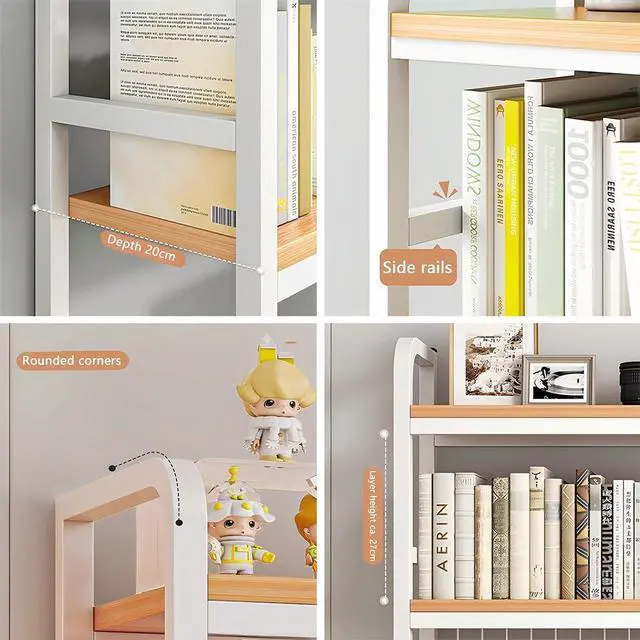 Alt view image 4 of 7 - Desktop Hutch Bookshelf, 2-Tier Metal Desk Shelf with Grid Panel | Wooden Desktop Display Rack for Computer Monitor, Countertop Storage Organizer for Office Home Dorm (115cm White)