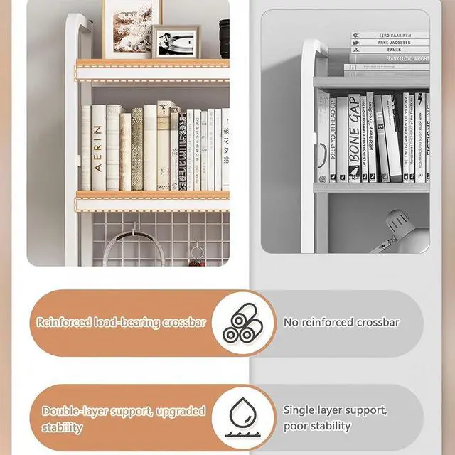 Alt view image 6 of 7 - Desktop Hutch Bookshelf, 2-Tier Metal Desk Shelf with Grid Panel | Wooden Desktop Display Rack for Computer Monitor, Countertop Storage Organizer for Office Home Dorm (115cm White)