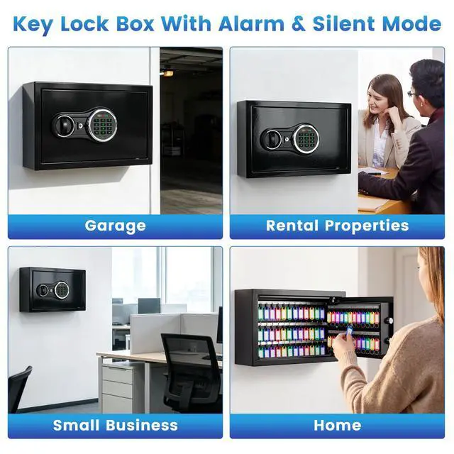 Alt view image 7 of 7 - 72 Keys Sturdy Key Lock Box Wall Mount with Code & 72 Colorful Key Tags | 12Lbs Heavy Duty Key Cabinet with Numbered Labels | Electronic Anti-Theft Key Box for Home Office Business Car Garage Rental