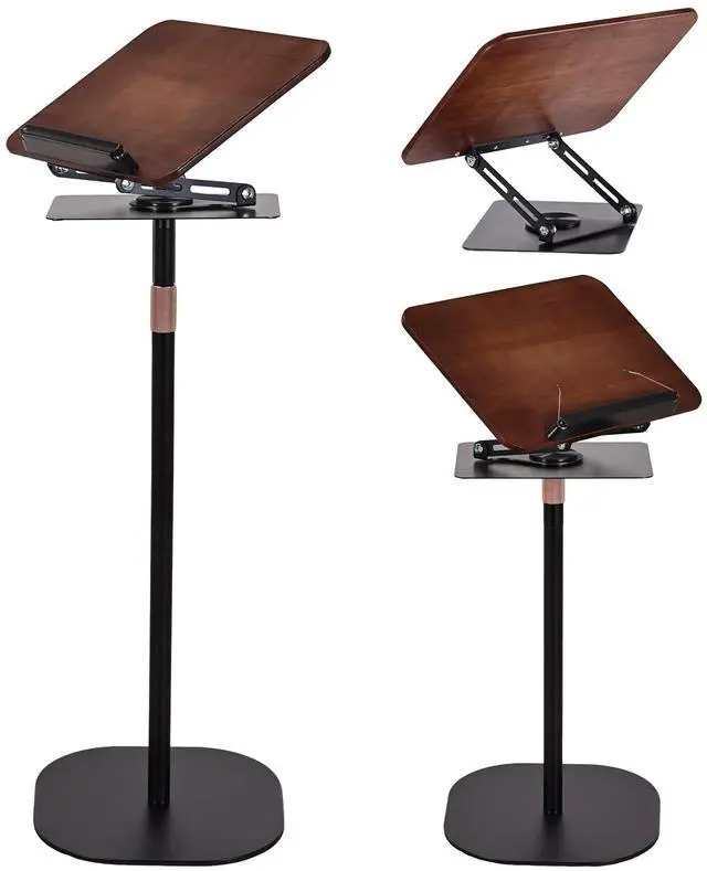 Main image of 2-in-1 Floor & Desktop Book Stand, Adjustable Reading Music Podium | Portable Dual-Use 19"-62.2" Music Sheet Display, Laptop, Cookbook, Projector Stand Holder, 360° Rotate, Page Clip, Wood