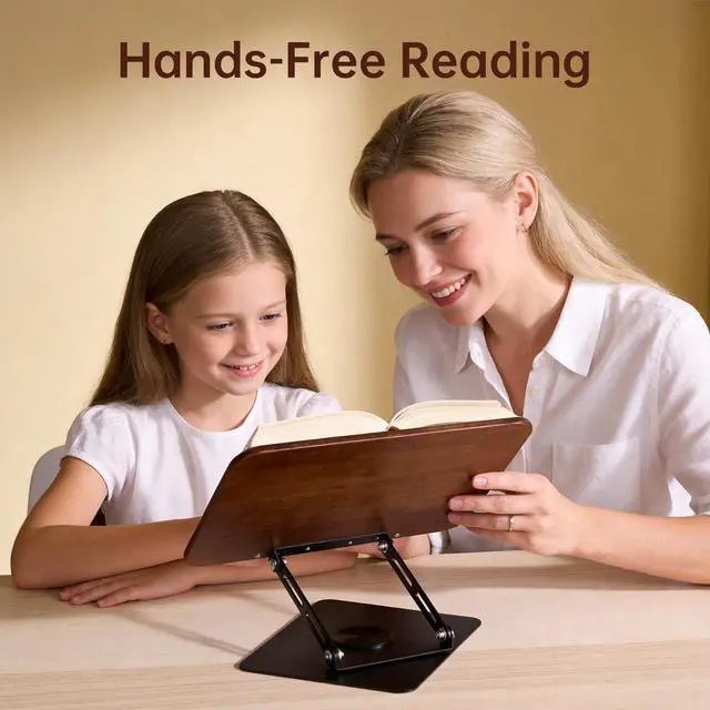 Alt view image 7 of 7 - 2-in-1 Floor & Desktop Book Stand, Adjustable Reading Music Podium | Portable Dual-Use 19"-62.2" Music Sheet Display, Laptop, Cookbook, Projector Stand Holder, 360° Rotate, Page Clip, Wood
