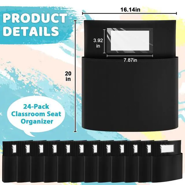 Alt view image 2 of 7 - Large Chair Pockets for Classroom, 24 Pack 16.1 x 20 Inch Classroom Seat Back Organizer with Name Tag,Chairback Buddy Pocket for School and Home