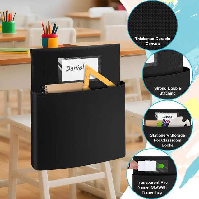 Alt view image 3 of 7 - Large Chair Pockets for Classroom, 24 Pack 16.1 x 20 Inch Classroom Seat Back Organizer with Name Tag,Chairback Buddy Pocket for School and Home