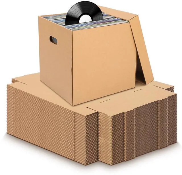 Main image of 10 Set 12" Vinyl Record Storage Box Corrugated Paper Lp with Removable Lid and Handle for Organize Vinyl Album, Each Holds up to 60 Records or Lps 15-3/8 x 13-15/16 x 13-15/16 Inch