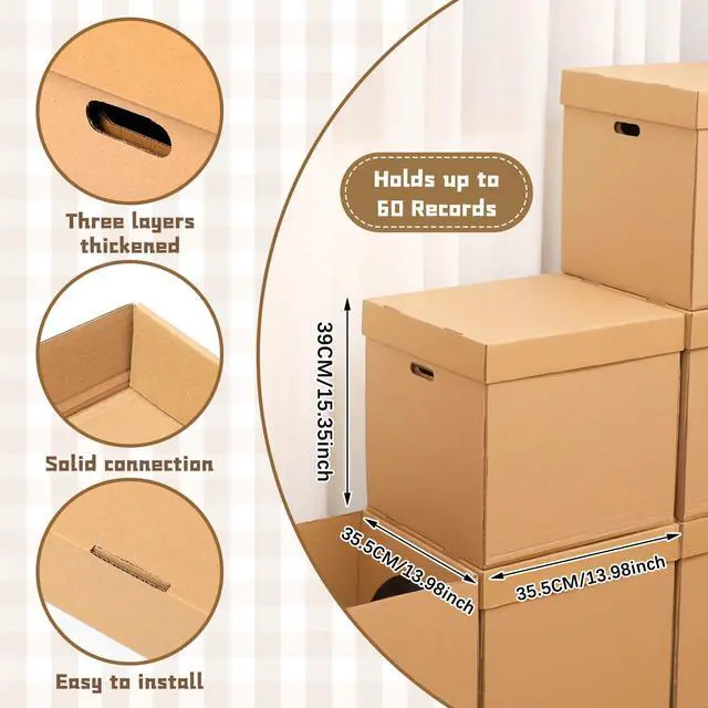 Alt view image 2 of 6 - 10 Set 12" Vinyl Record Storage Box Corrugated Paper Lp with Removable Lid and Handle for Organize Vinyl Album, Each Holds up to 60 Records or Lps 15-3/8 x 13-15/16 x 13-15/16 Inch