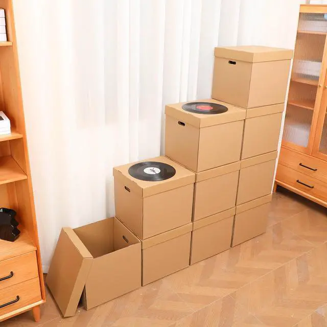Alt view image 4 of 6 - 10 Set 12" Vinyl Record Storage Box Corrugated Paper Lp with Removable Lid and Handle for Organize Vinyl Album, Each Holds up to 60 Records or Lps 15-3/8 x 13-15/16 x 13-15/16 Inch