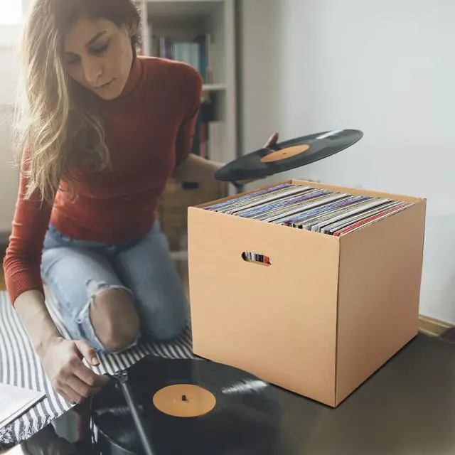 Alt view image 5 of 6 - 10 Set 12" Vinyl Record Storage Box Corrugated Paper Lp with Removable Lid and Handle for Organize Vinyl Album, Each Holds up to 60 Records or Lps 15-3/8 x 13-15/16 x 13-15/16 Inch