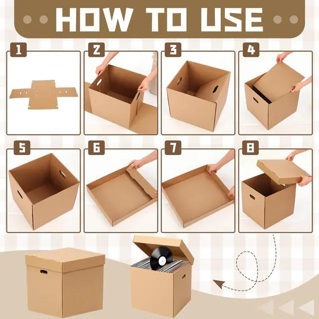 Alt view image 3 of 6 - 10 Set 12" Vinyl Record Storage Box Corrugated Paper Lp with Removable Lid and Handle for Organize Vinyl Album, Each Holds up to 60 Records or Lps 15-3/8 x 13-15/16 x 13-15/16 Inch