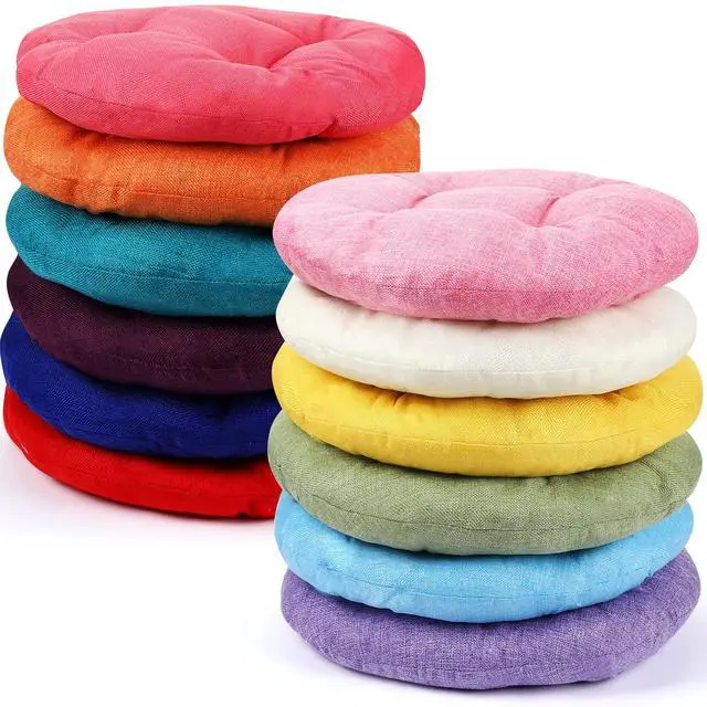 Main image of 12 Pcs 15.7 Inch Round Floor Seat Cushions Floor Pillow Color Linen Chair Pad for Kids Students School Classroom Tatami Car Office