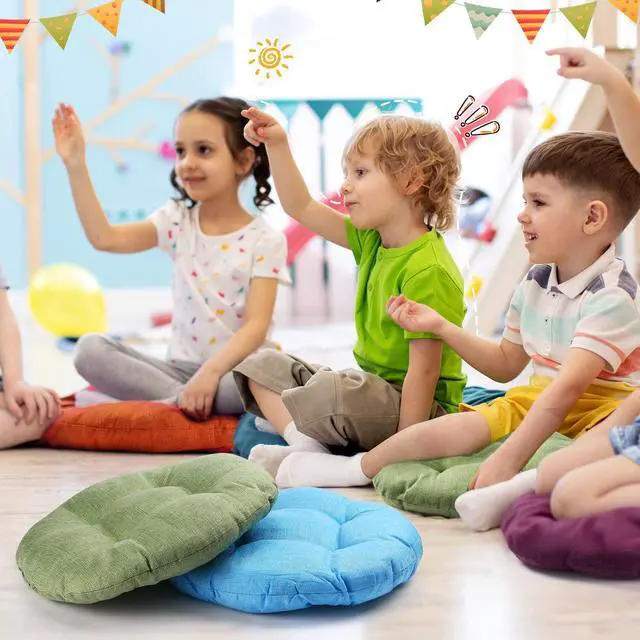 Alt view image 3 of 7 - 12 Pcs 15.7 Inch Round Floor Seat Cushions Floor Pillow Color Linen Chair Pad for Kids Students School Classroom Tatami Car Office