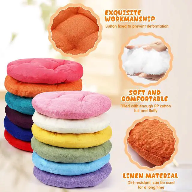 Alt view image 4 of 7 - 12 Pcs 15.7 Inch Round Floor Seat Cushions Floor Pillow Color Linen Chair Pad for Kids Students School Classroom Tatami Car Office