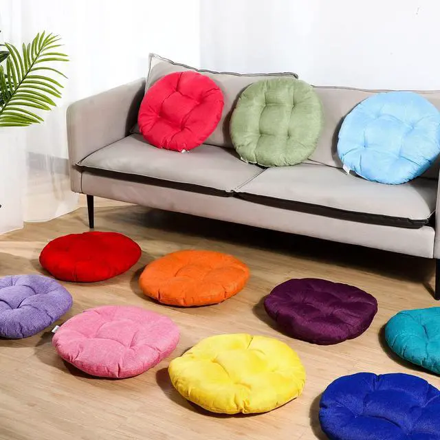 Alt view image 6 of 7 - 12 Pcs 15.7 Inch Round Floor Seat Cushions Floor Pillow Color Linen Chair Pad for Kids Students School Classroom Tatami Car Office