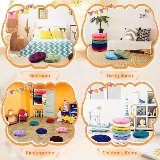 Alt view image 7 of 7 - 12 Pcs 15.7 Inch Round Floor Seat Cushions Floor Pillow Color Linen Chair Pad for Kids Students School Classroom Tatami Car Office
