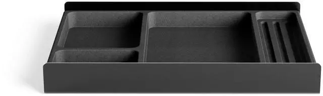 Main image of Desk Shelf Tray Drawer Organizer with Compartments for Monitor Stand System Metal & Cork Accessory Tray for Cockpit Setup | Black