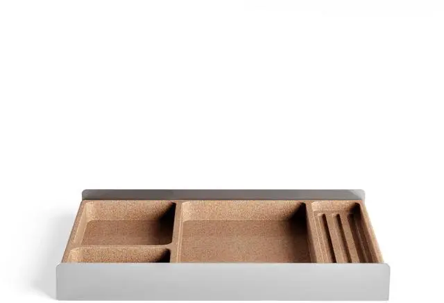 Main image of Desk Tray Organiser Drawer with Compartments Cork & Aluminium Catchall Valet Pen Tray for Cockpit Setup Desktop Storage Stationery Organizer (Light)