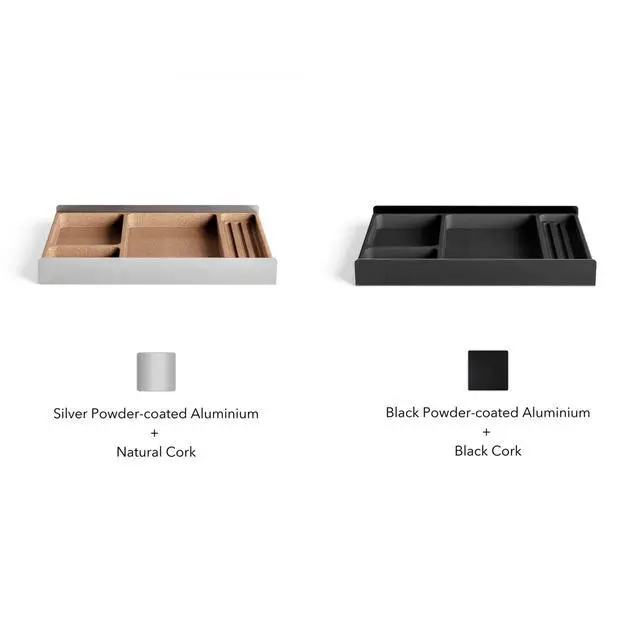 Alt view image 6 of 7 - Desk Tray Organiser Drawer with Compartments Cork & Aluminium Catchall Valet Pen Tray for Cockpit Setup Desktop Storage Stationery Organizer (Light)